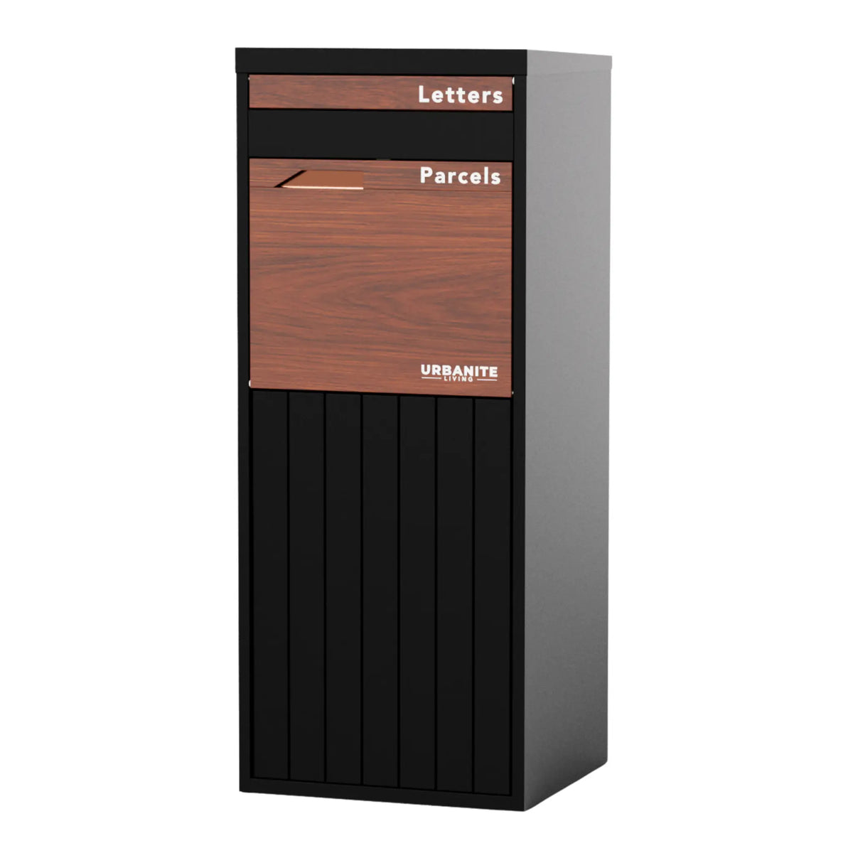 Corella Pillar Parcel Letterbox – Black/Merbau