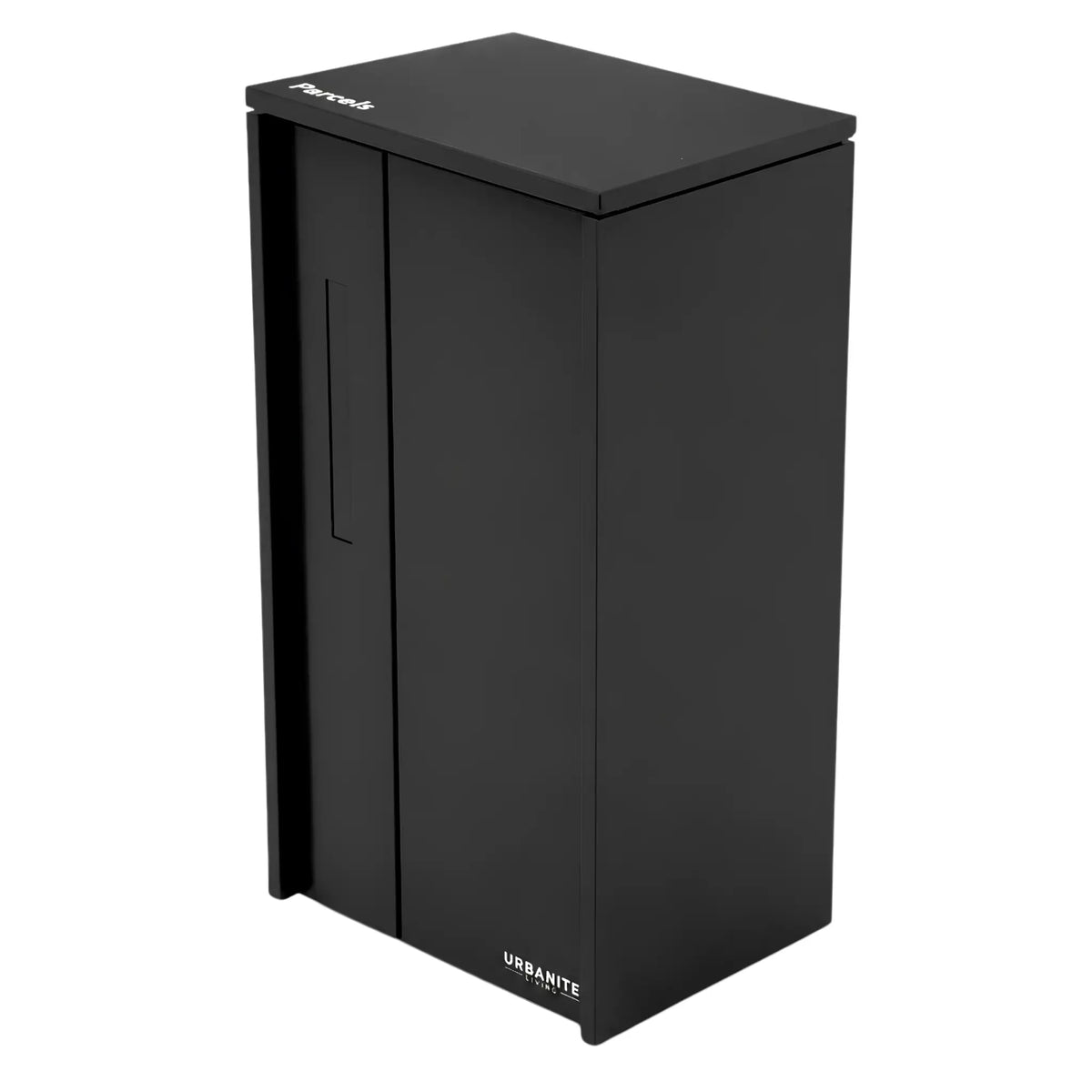 Urbanite Living The Don Extra Wide Parcel Letterbox in black on a white background.