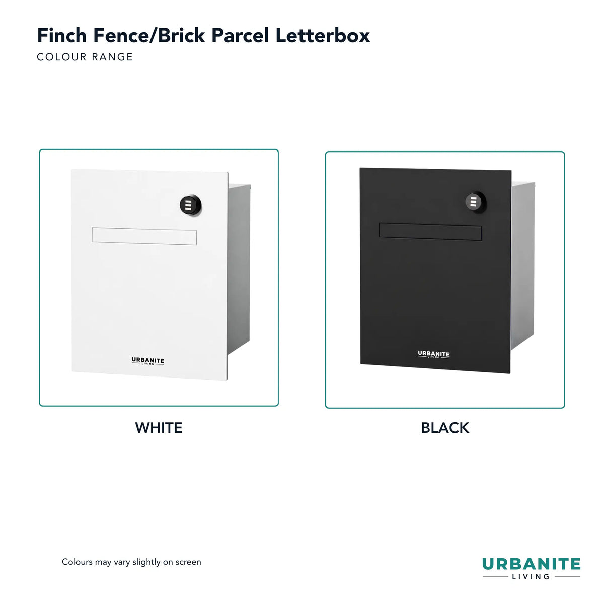 Urbanite Livings Finch parcel letterbox combination front key back, colour range black or white.