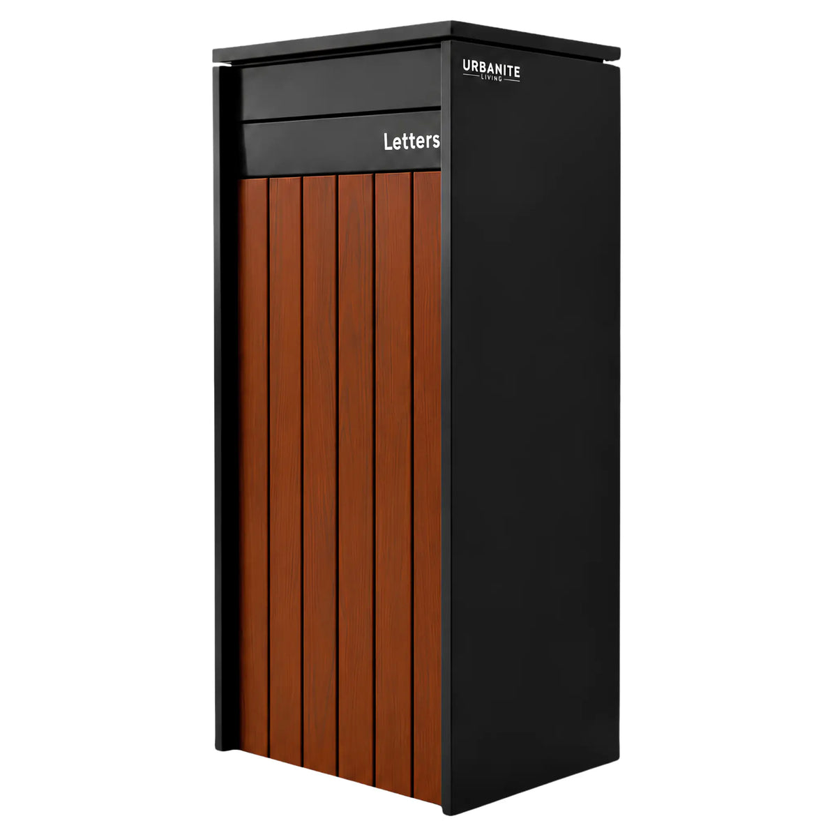 Heron Extra Wide Pillar Parcel Letterbox – Black/Merbau