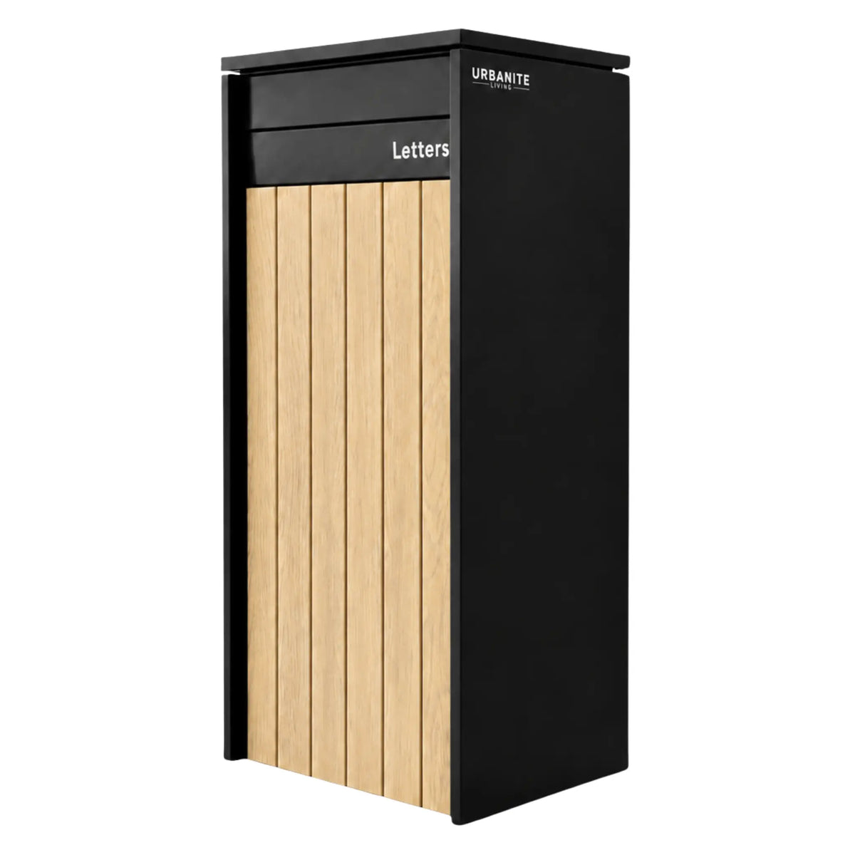 Heron Extra Wide Pillar Parcel Letterbox – Black/Oak