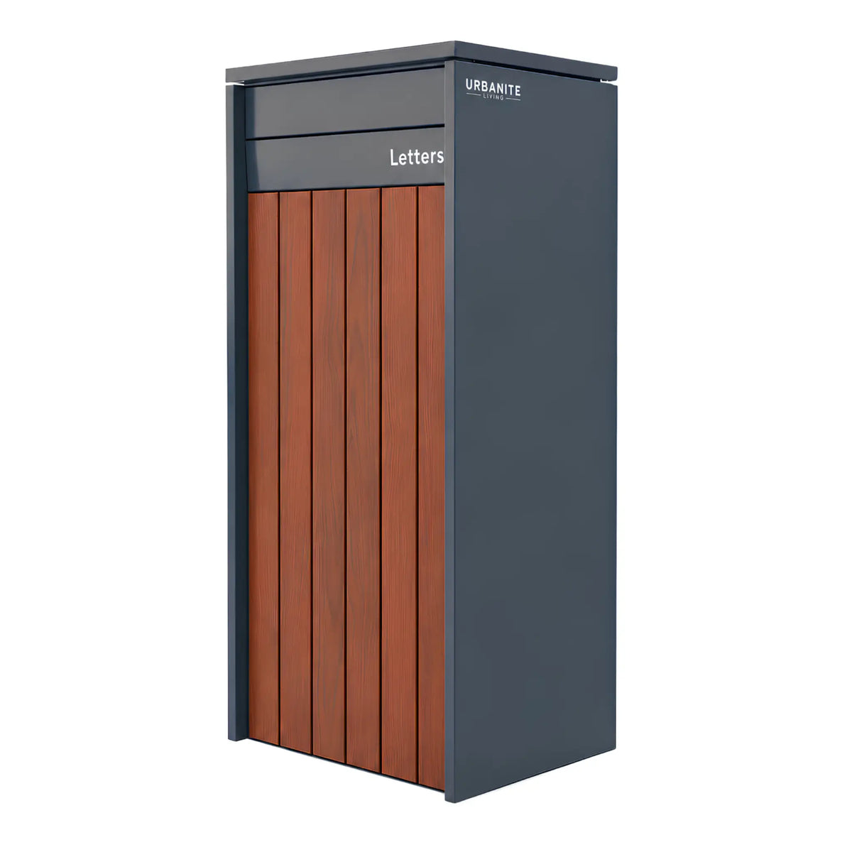 Heron Extra Wide Pillar Parcel Letterbox – Charcoal/Merbau