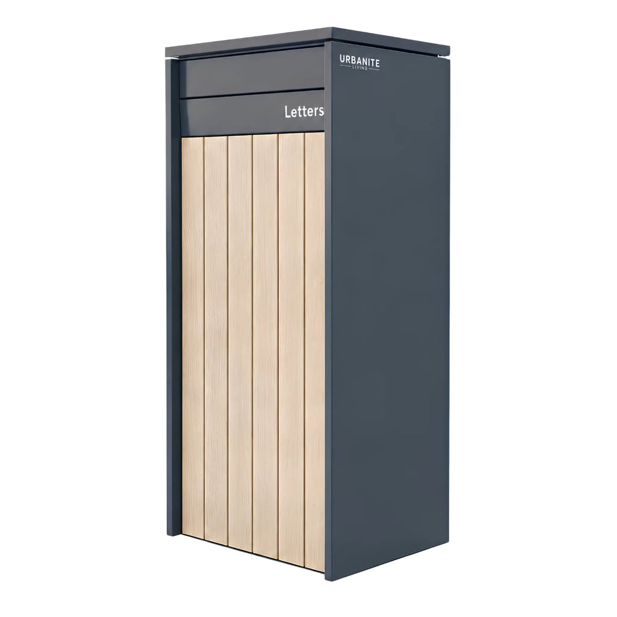 Heron Extra Wide Pillar Parcel Letterbox – Charcoal/Oak