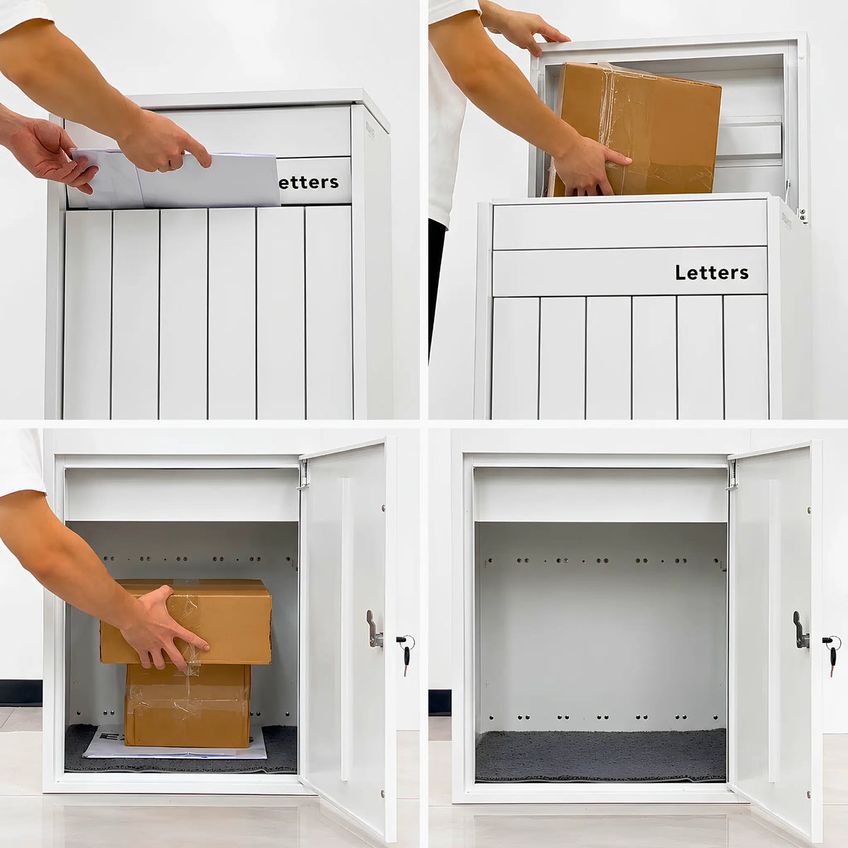 Urbanite Living Heron Parcel Letterbox how to use images. studio photographs.