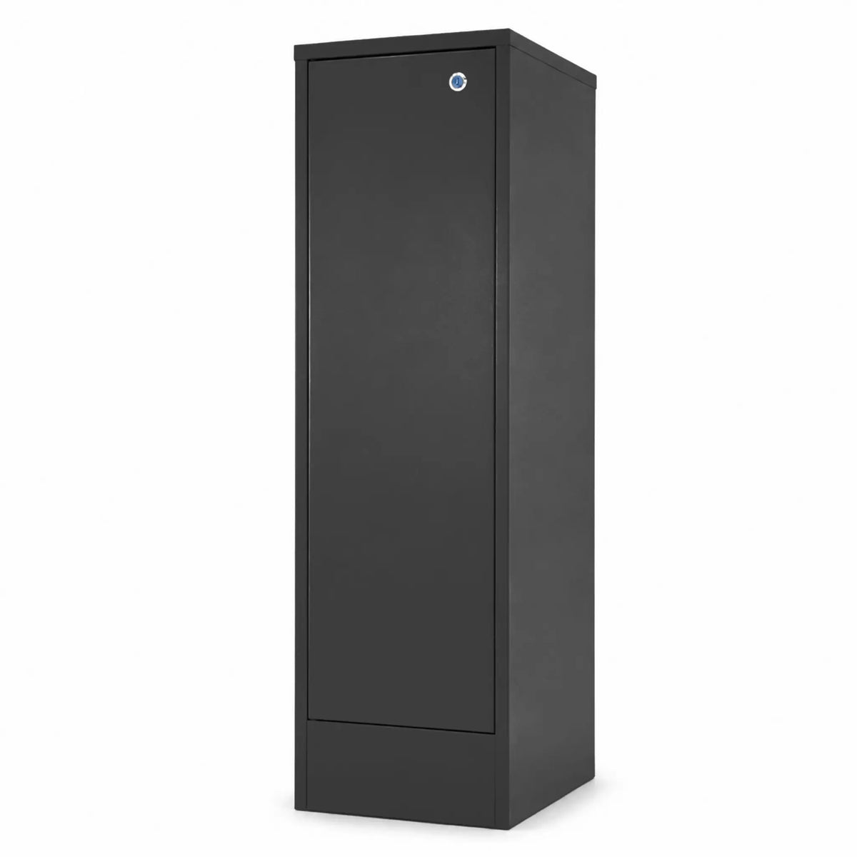 Rear view of the Urbanite Living Ibis freestanding parcel letterbox in black on a white studio background.