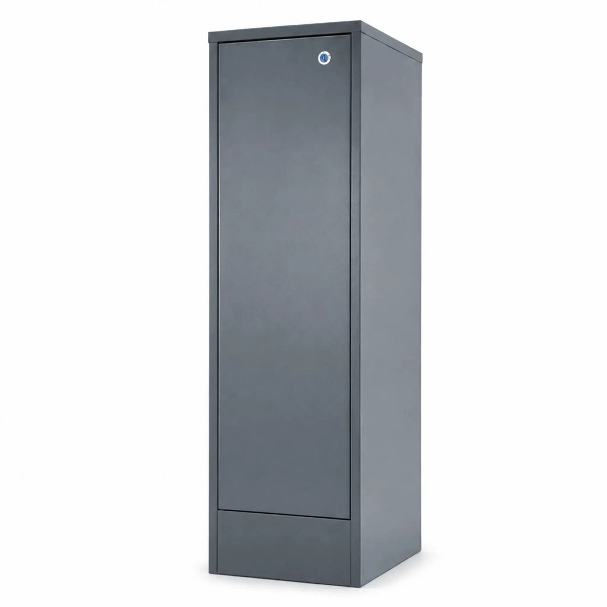 Rear view of the Urbanite Living Ibis freestanding parcel letterbox in charcoal on a white studio background.