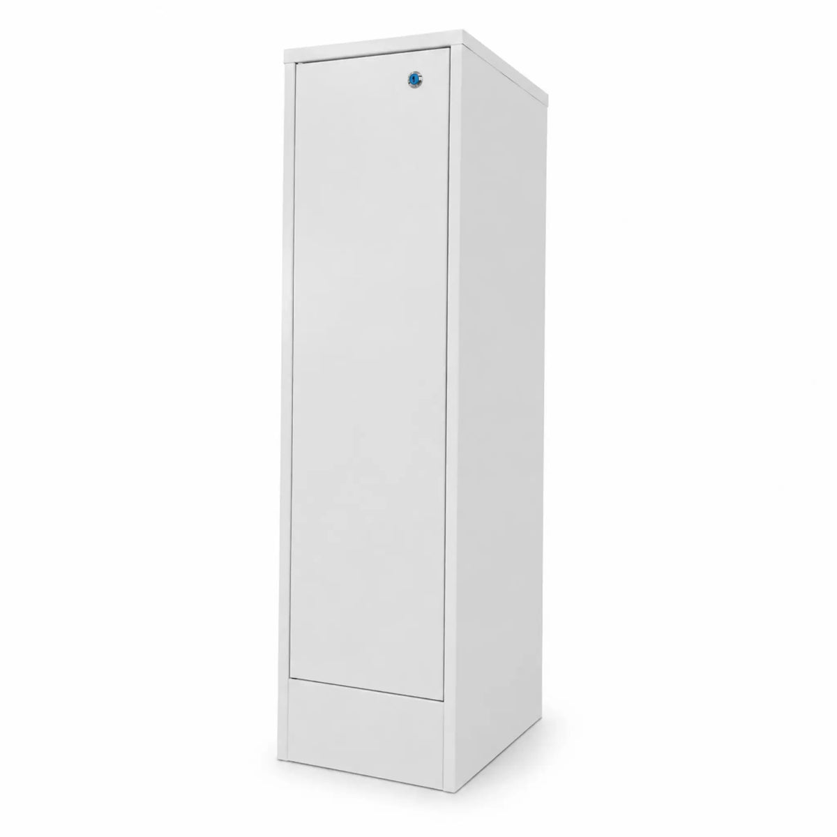 Rear view of the Urbanite Living Ibis freestanding parcel letterbox in white on a white studio background.