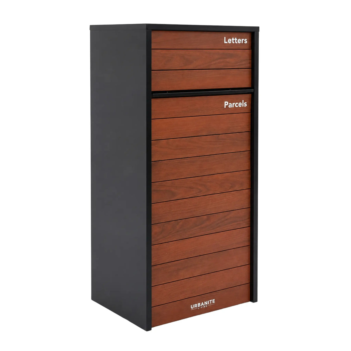Kestrel Extra Wide Pillar Parcel Letterbox – Black/Merbau