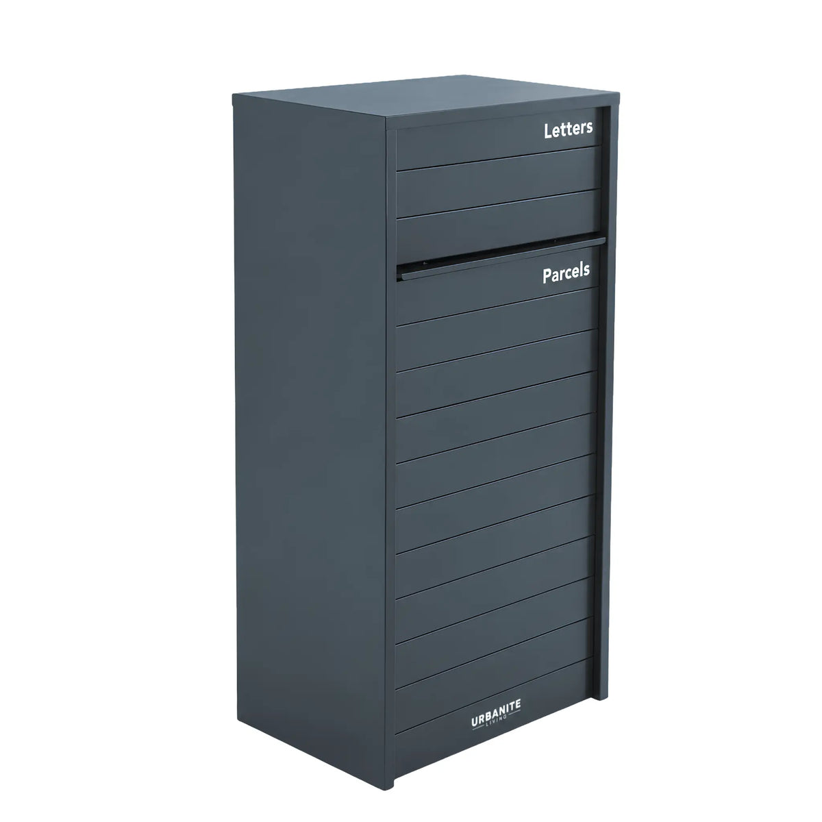 Urbanite Living Kestrel parcel letterbox in charcoal, with letter and parcel openings.