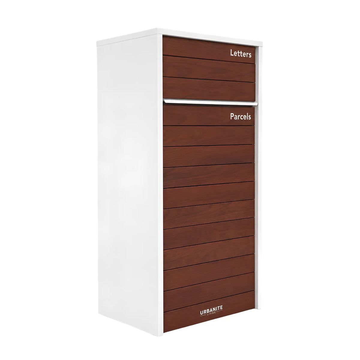 Kestrel Extra Wide Pillar Parcel Letterbox - White/Merbau