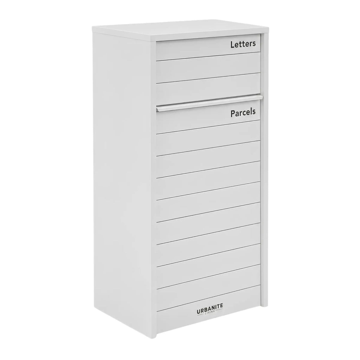 Urbanite Living Kestrel parcel letterbox in white, with letter and parcel openings.