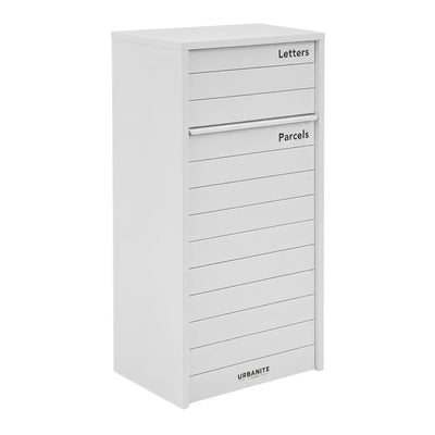 Urbanite Living Kestrel parcel letterbox in white, with letter and parcel openings.