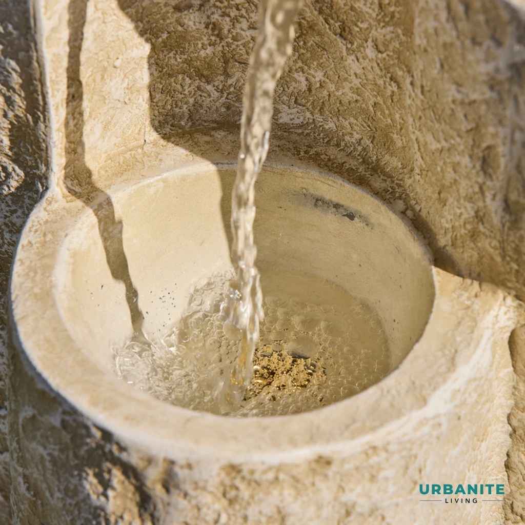 Close up of the bottom bowl of the Echo Falls Fountain