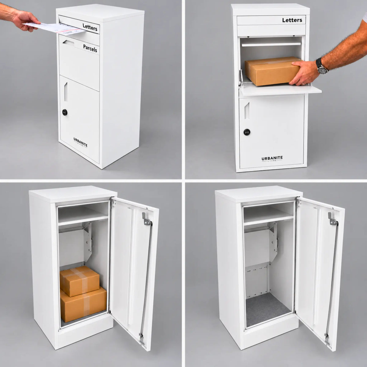 Urbanite Living Osprey dual opening parcel letterbox how to use studio photo's.