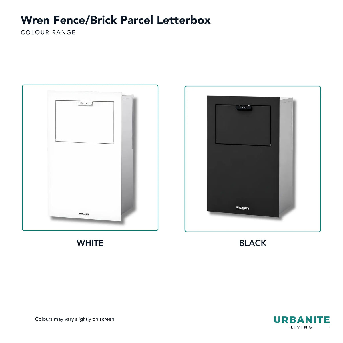 Urbanite Living Wren Parcel Letterbox for fences and brick work full colour range white or black.